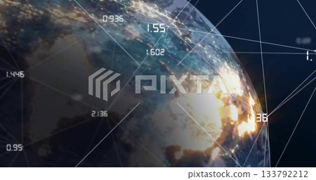 Earth from space with digital data points and network connections in image 133792212