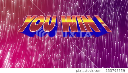 Displaying stylized YOU WIN! text glowing yellow-to-red with blue shadow on pink-purple gradient 133792359