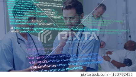 Analyzing data, medical professionals using image overlay in school setting Analyzing data, medical professionals using image overlay in school setting 133792435