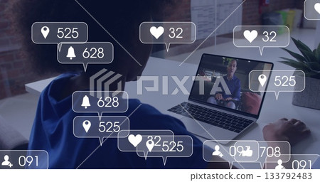 Watching image on laptop, person receiving social media notifications in school Watching image on laptop, person receiving social media notifications in school 133792483