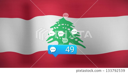 Lebanon flag with chat bubbles and notification count in image style 133792539