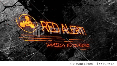 Red alert text requiring immediate action on dark textured background with image 133792642