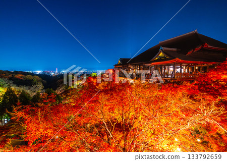 清水寺燈光璀璨的舞台與秋葉美景 133792659