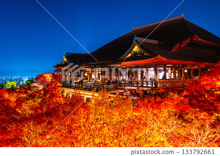 清水寺燈光璀璨的舞台與秋葉美景 133792661