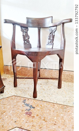 Authentic Antique Chinese Hardwood Corner Chair with Ornate Carved Detail. 133792792