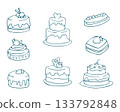 Hand drawn set of sweet cakes pastries and desserts outline collection 133792848