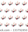 Red and blue flowers with beige leaves on white background 133792850