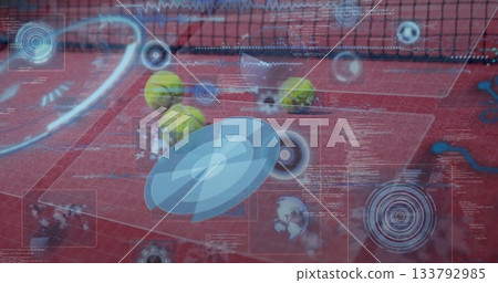 Tennis court with digital data and technology image overlaying scene Tennis court with digital data and technology image overlaying scene 133792985