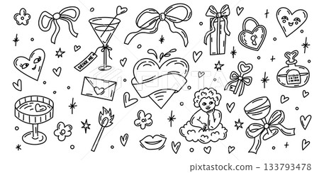 Romantic doodle clipart collection for Valentine s Day 133793478