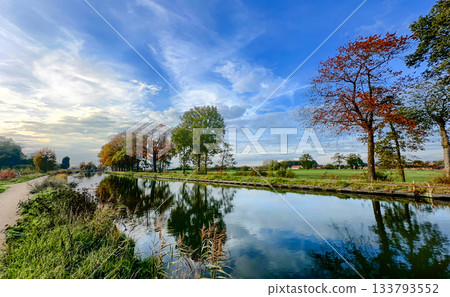 Bright autumn lakeside with vivid colors and peaceful scenery captured Bright autumn lakeside with vivid colors and peaceful scenery captured 133793552