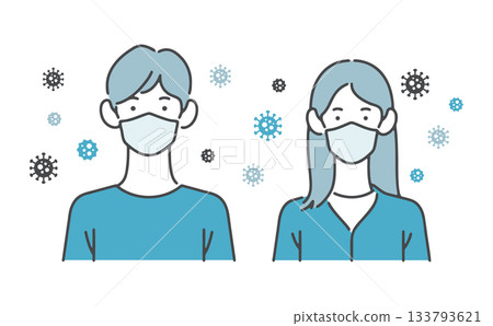 To prevent viruses and hay fever! A set of young men and women wearing masks To prevent viruses and hay fever! A set of young men and women wearing masks 133793621