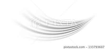 Grey wind lines effect. Air stream flow wave motion trace. Light curved speed element. Swoosh or swash stripe path design illustration. Air conditioner blow concept. Vector twirl background 133793687