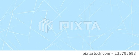 Scratched ice surface texture. Blue ice background with skate traces, cracks, scratches. Rough winter sport rink backdrop. Frozen lake or pond water wallpaper with dots, spot and lines. Vector 133793698