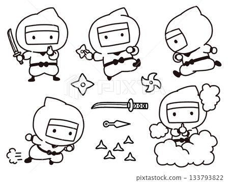 可愛的忍者線條畫插圖集 可愛的忍者線條畫插圖集 133793822