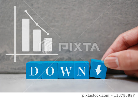 A picture of a downward trend and a bleak outlook for the DOWN block. A picture of a downward trend and a bleak outlook for the DOWN block. 133793987
