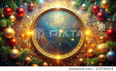 聖誕裝飾品背景素材，中間留有文字空間 133794014