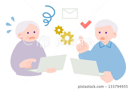 Elderly woman and man confused by laptop 133794935