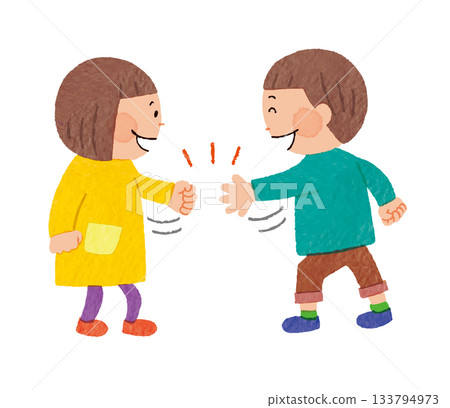 一幅男孩和女孩快樂地玩石頭剪刀布的插圖 一幅男孩和女孩快樂地玩石頭剪刀布的插圖 133794973
