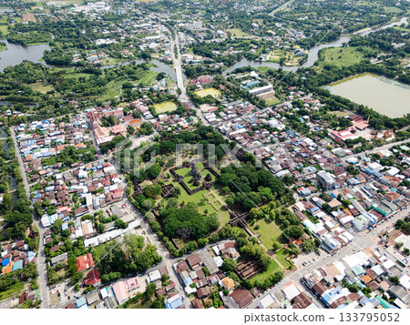 Drone shot of Phimai district in Nakhon Ratchasima, Thailand Drone shot of Phimai district in Nakhon Ratchasima, Thailand 133795052