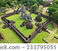 Drone shot the aerial view of Phimai Historical Park. the ancient stone temple Nakhon Ratchasima, Thailand 133795055