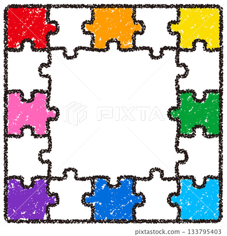 Hand-drawn crayon background puzzle frame 133795403