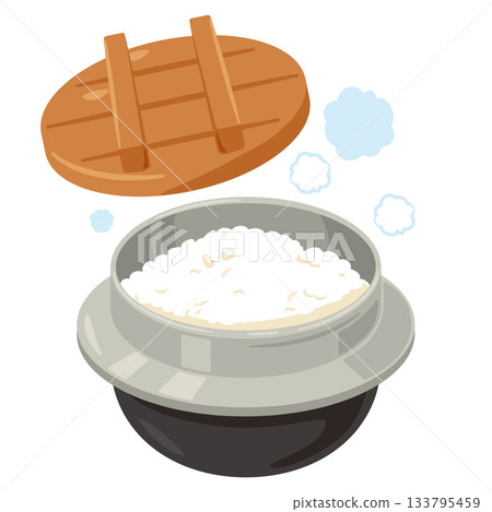 鍋中煮熟的米飯示意圖 鍋中煮熟的米飯示意圖 133795459