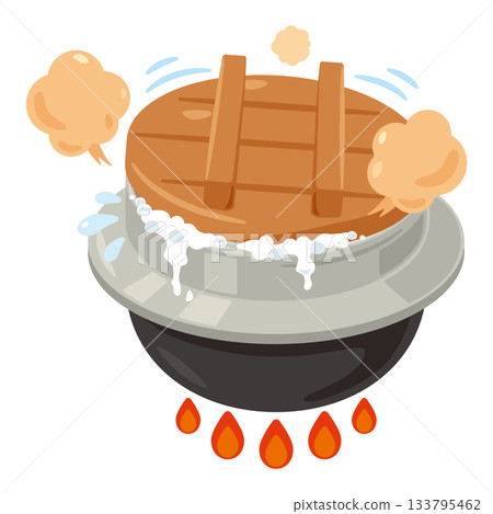 煮飯壺裡沸水溢出。 133795462