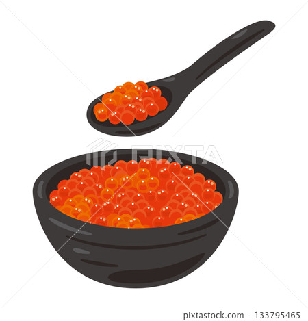 Illustration of salmon roe served in a small bowl 133795465