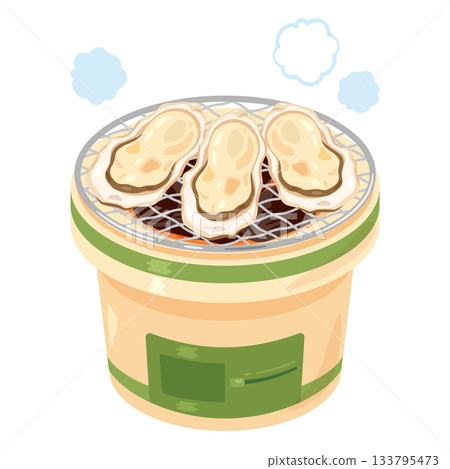 炭火烤架和烤牡蠣（帶殼）的插圖 133795473