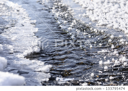 北海道無川町的無川河上覆蓋著一層薄冰 [12月] 133795474