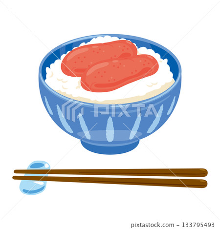 Illustration of cod roe rice served in a bowl and chopsticks Illustration of cod roe rice served in a bowl and chopsticks 133795493