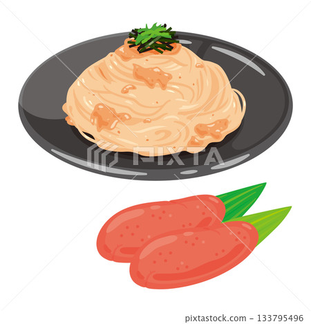 Illustration of mentaiko pasta served on a plate 133795496