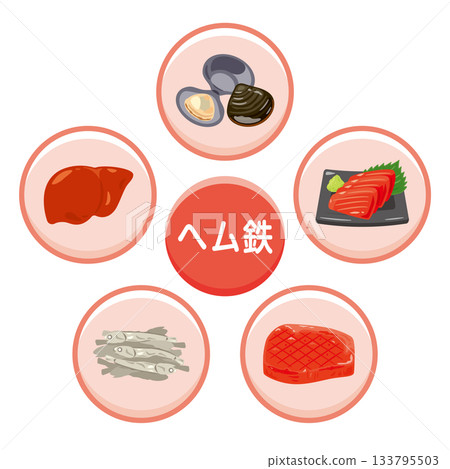 Illustration set of foods rich in heme iron (Japanese) Illustration set of foods rich in heme iron (Japanese) 133795503