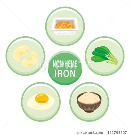 Illustration set of foods rich in non-heme iron (English) Illustration set of foods rich in non-heme iron (English) 133795507