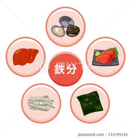 Illustration set of foods rich in iron (Japanese) Illustration set of foods rich in iron (Japanese) 133795542