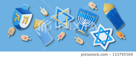 Decorative cookies in various shapes celebrating Hanukkah Decorative cookies in various shapes celebrating Hanukkah 133795569