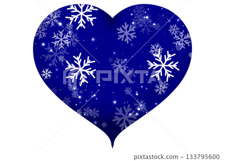 一幅描繪深藍色心形，伴隨雪花和光芒的插圖 133795600