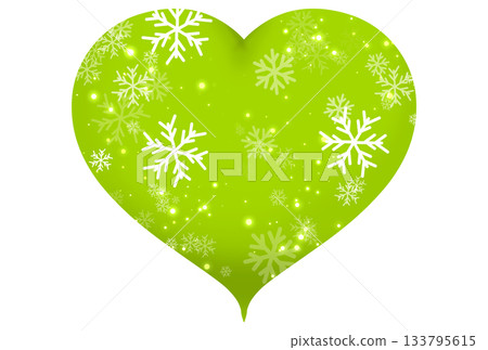 一幅描繪黃綠色心形,伴隨雪花和光線的插圖 一幅描繪黃綠色心形,伴隨雪花和光線的插圖 133795615