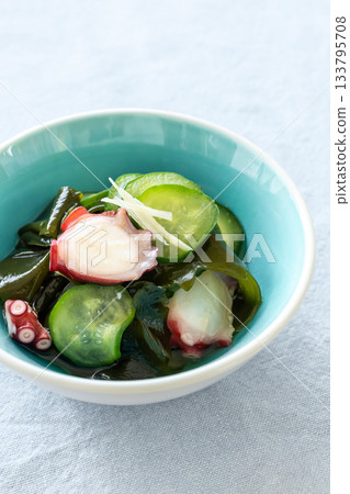 Vinegared cucumber, octopus and wakame seaweed Vinegared cucumber, octopus and wakame seaweed 133795708