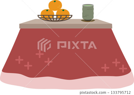 Illustration material of a kotatsu / A basket of mandarins and a green tea cup - Winter scenery Illustration material of a kotatsu / A basket of mandarins and a green tea cup - Winter scenery 133795712