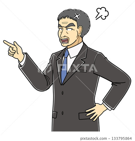 一位身穿西裝的憤怒中年男子指著（上半身） 133795864