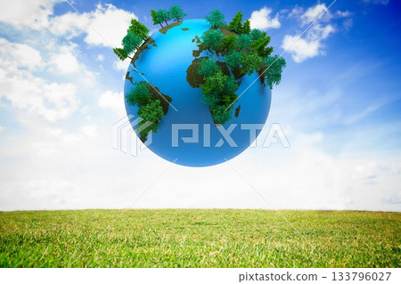 Digitally generated earth floating in air Digitally generated earth floating in air 133796027