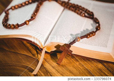 Open bible with rosary beads 133796074