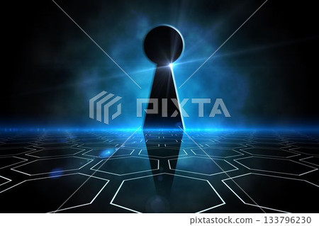 Keyhole on technological black background 133796230