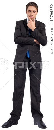 Thinking businessman touching chin Thinking businessman touching chin 133796270