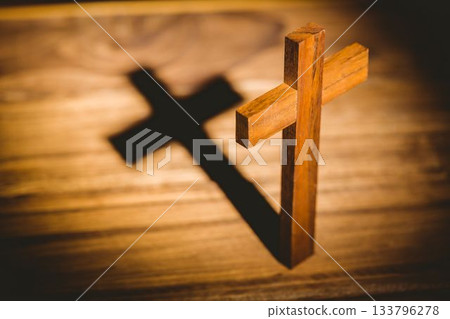 Close-up of wooden cross on floor 133796278