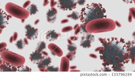 Covid-19 cells and blood vessels against white background 133796284