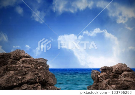 Large rocks overlooking sea and sky Large rocks overlooking sea and sky 133796293