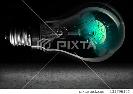 Digitally generated Brain in a light bulb Digitally generated Brain in a light bulb 133796305