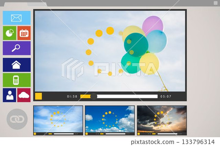 Digitally generated image of various video and computer icons 133796314